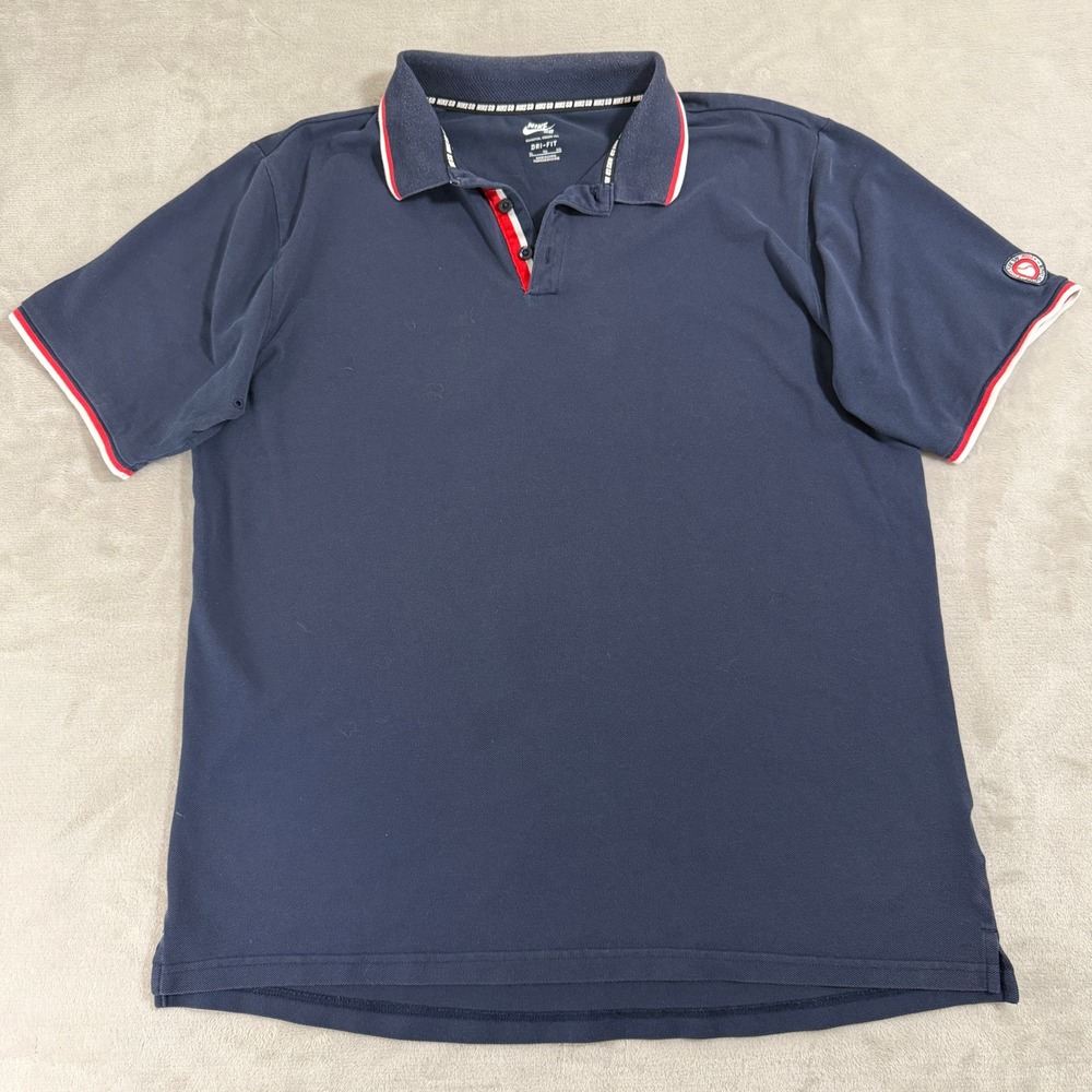 Nike SB Alex Olson Collab Dri-FIT Polo Shirt Mens XL Navy Patch Tipped Collar‎